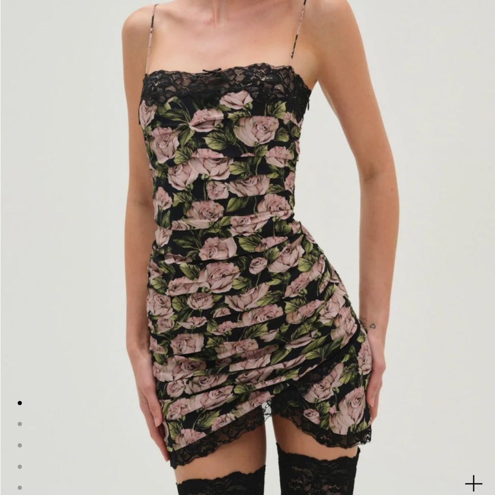 For Love And Lemons Fallen Rose Print Mini Dress in Black